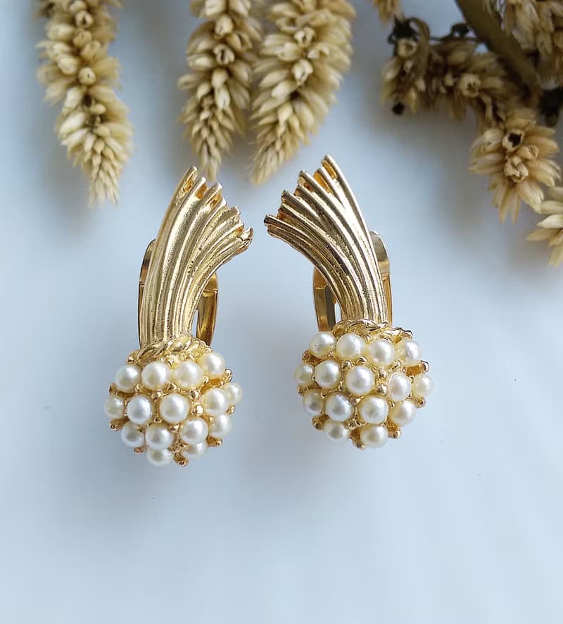 Vintage Jewelry 西洋古董飾品 優雅 小流星 仿珠 夾式耳環