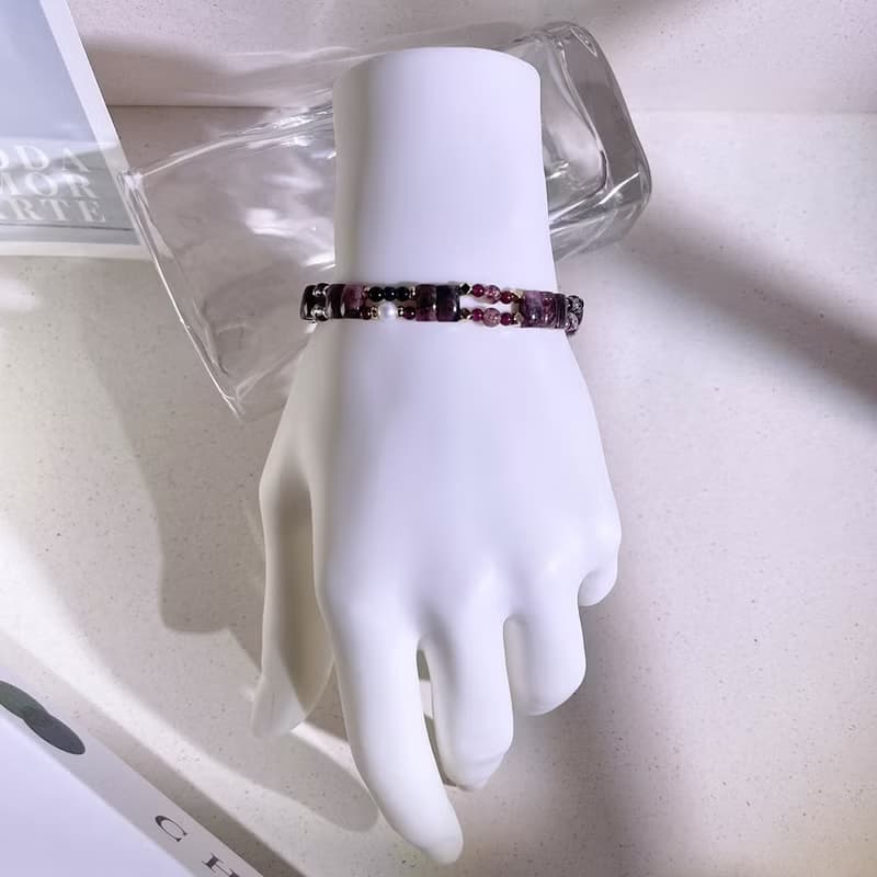 溫柔的註解|天然淡水珍珠|碧璽|紅石榴 |超七|水晶手鍊 A29-1