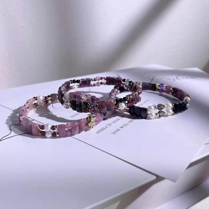 溫柔的註解|天然淡水珍珠|碧璽|紅石榴 |超七|水晶手鍊 A29-1