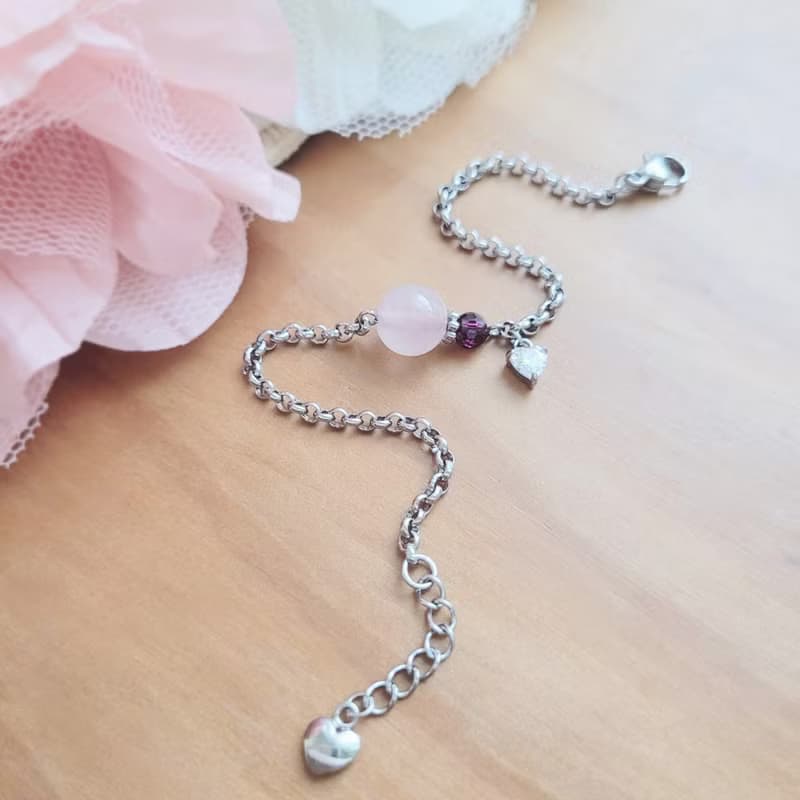 心動備份。粉晶X紫晶X石榴石  手作白鋼手鍊