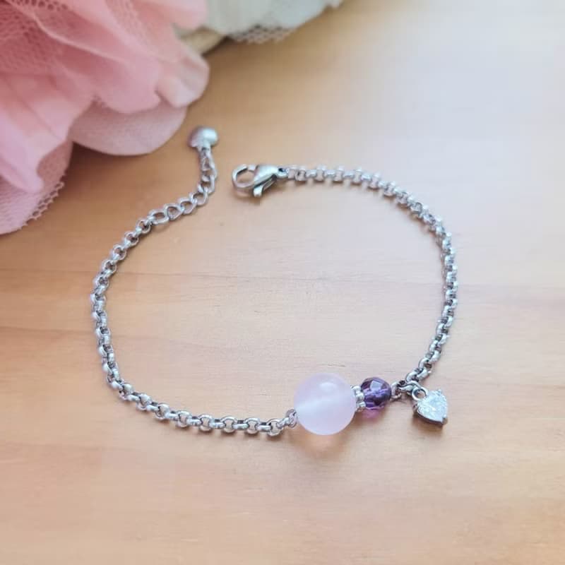 心動備份。粉晶X紫晶X石榴石  手作白鋼手鍊
