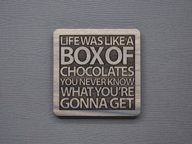 一句話原木杯墊 生命就像一盒巧克力你永遠不會知道你將得到什麼