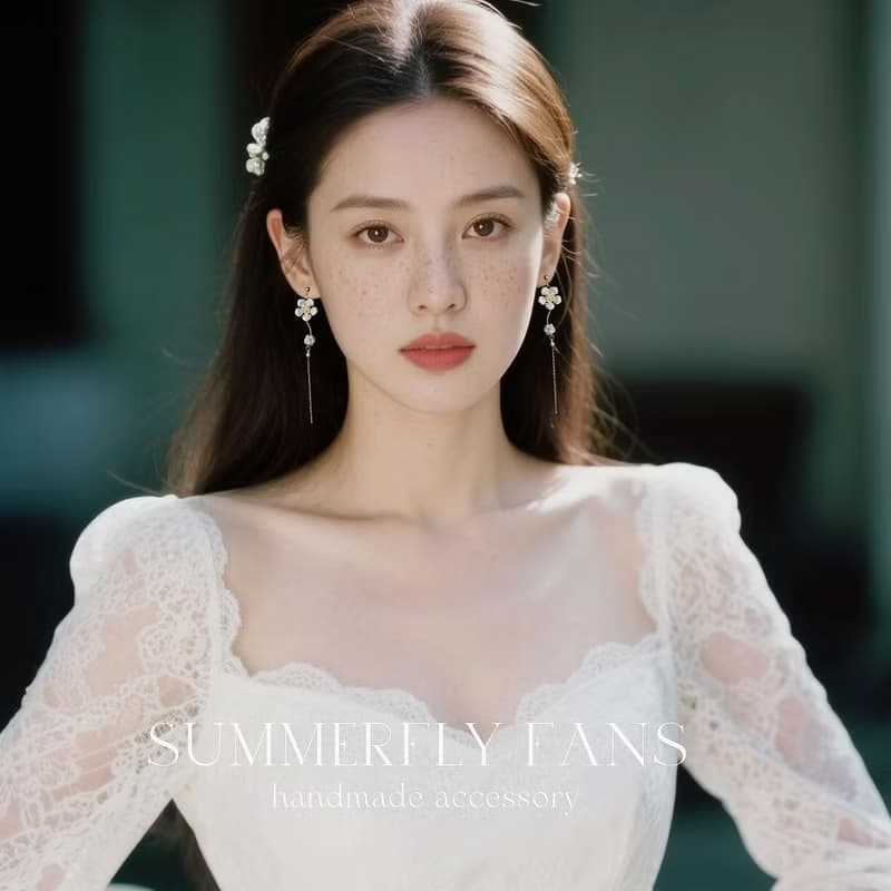 輕奢18k註金 簡約珍珠花朵長款垂墜耳環