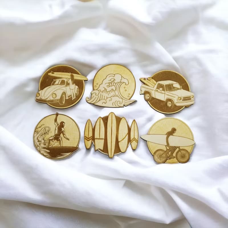 Surf Wooden Coaster Set – Beach and Surf-Themed Wooden Drink Coasters