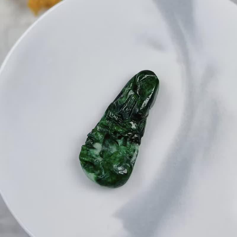 老花青翡翠山水牌項鍊 | 天然緬甸玉翡翠A貨 | 送禮