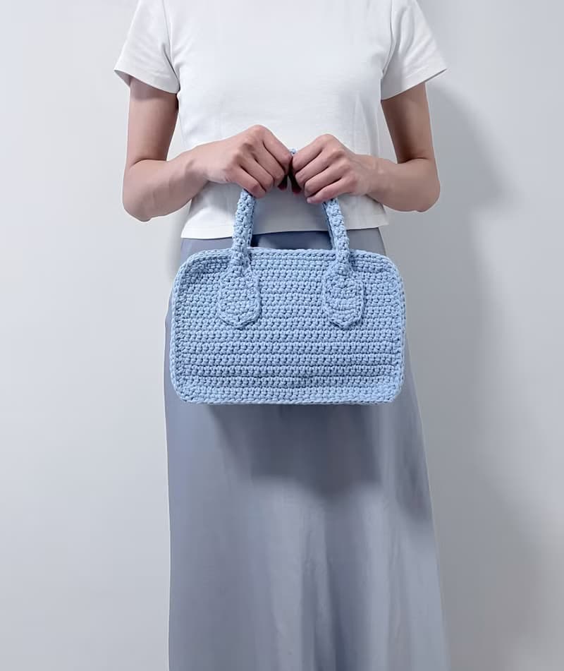 手工鉤織 Mia 手袋手提袋單肩手袋淺藍色針織鈎織編織手