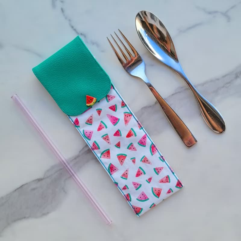【可放22cm吸管】防水環保餐具袋 / 筆袋 親子餐具袋 紅西瓜