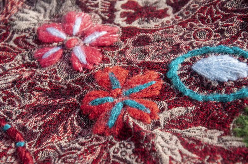 喀什米爾Cashmere/水煮羊毛披肩/針織圍巾/刺繡圍巾/羊絨披巾-花