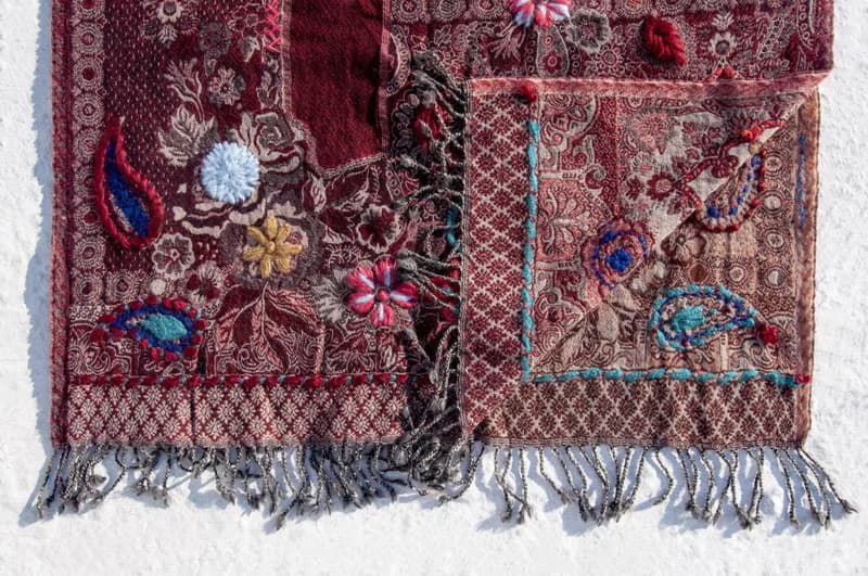 喀什米爾Cashmere/水煮羊毛披肩/針織圍巾/刺繡圍巾/羊絨披巾-花