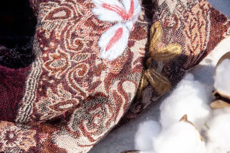 喀什米爾Cashmere/水煮羊毛披肩/針織圍巾/刺繡圍巾/羊絨披巾-花