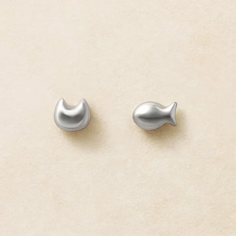 【Second Earrings】 鉑金貓&魚耳環