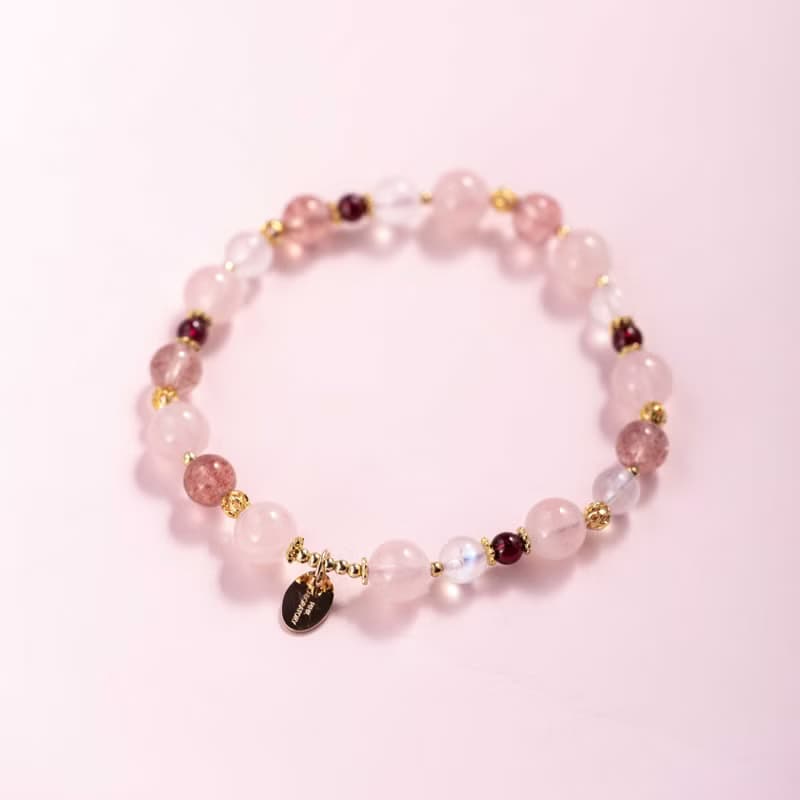 粉水晶草莓晶月光石手鍊 | 天然水晶手鍊禮物