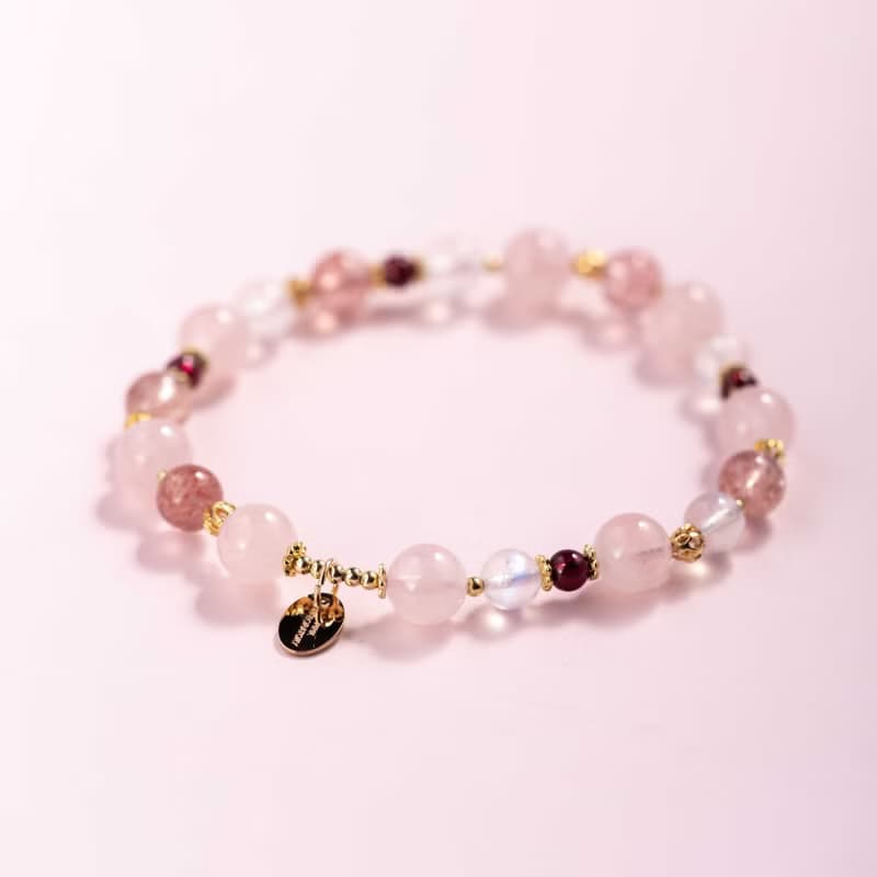 粉水晶草莓晶月光石手鍊 | 天然水晶手鍊禮物