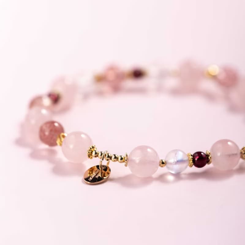 粉水晶草莓晶月光石手鍊 | 天然水晶手鍊禮物