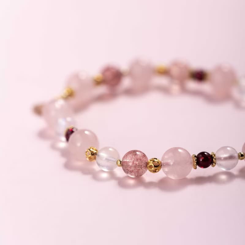 粉水晶草莓晶月光石手鍊 | 天然水晶手鍊禮物
