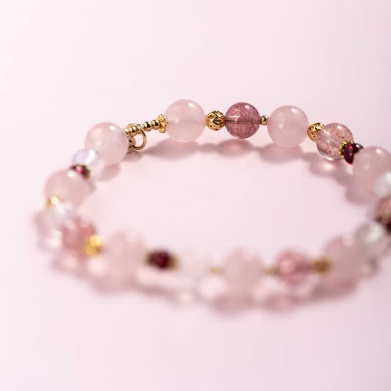 粉水晶草莓晶月光石手鍊 | 天然水晶手鍊禮物