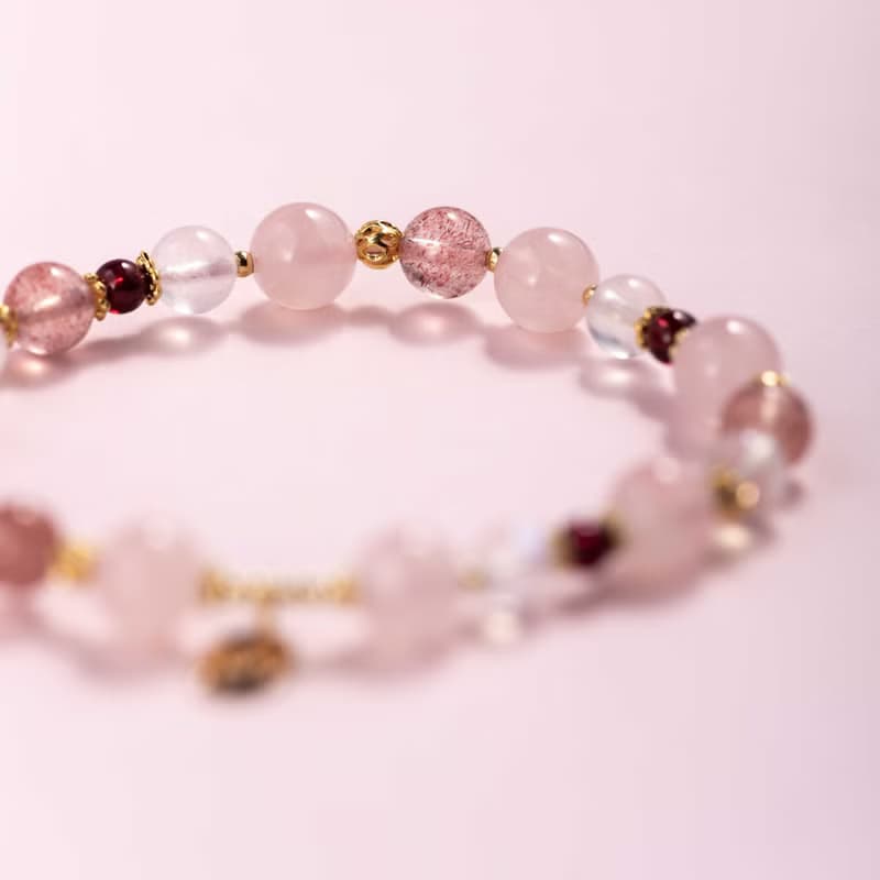 粉水晶草莓晶月光石手鍊 | 天然水晶手鍊禮物