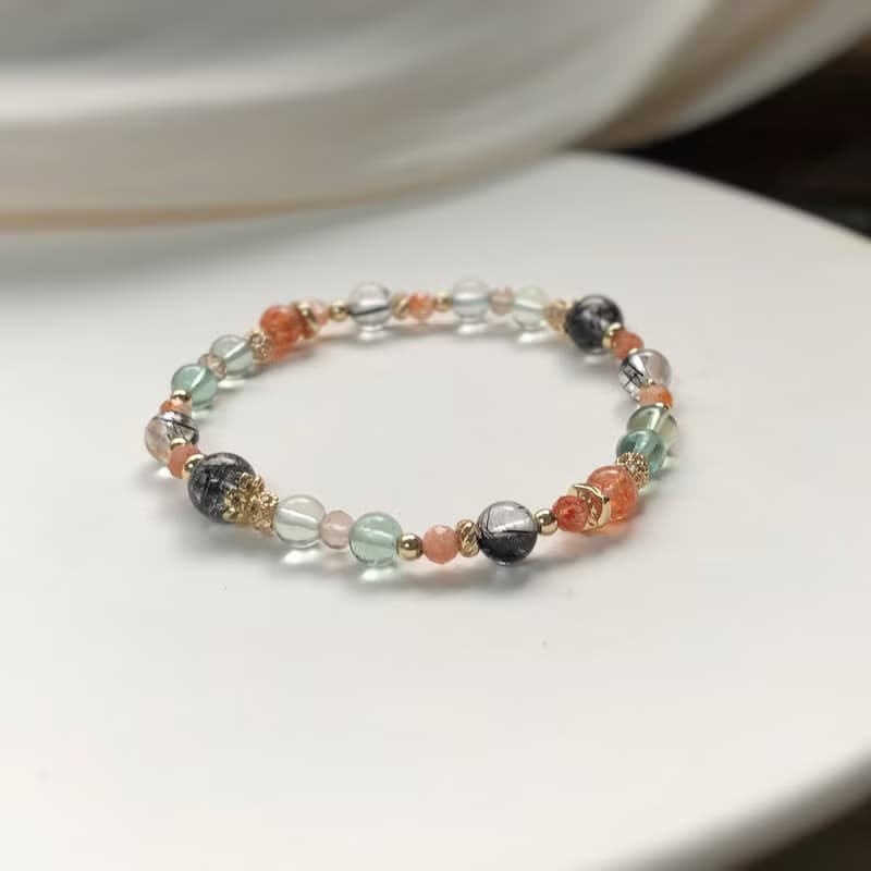 黑髮晶、螢石、金太陽/獅子座/星座水晶手鍊