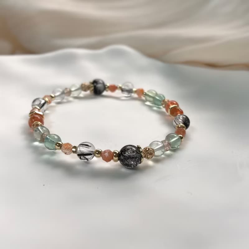 黑髮晶、螢石、金太陽/獅子座/星座水晶手鍊