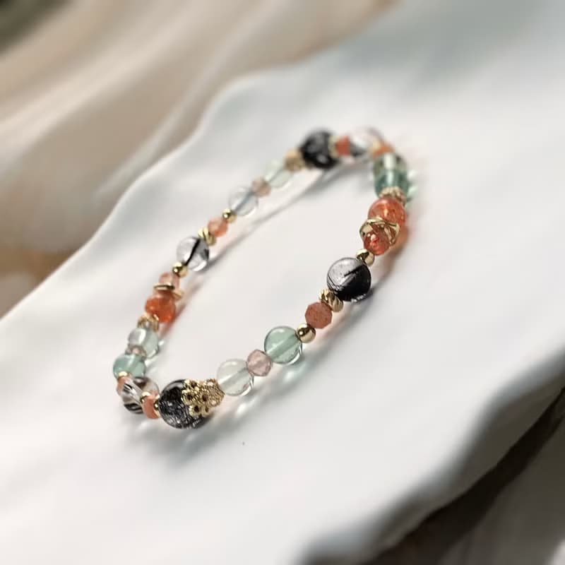 黑髮晶、螢石、金太陽/獅子座/星座水晶手鍊