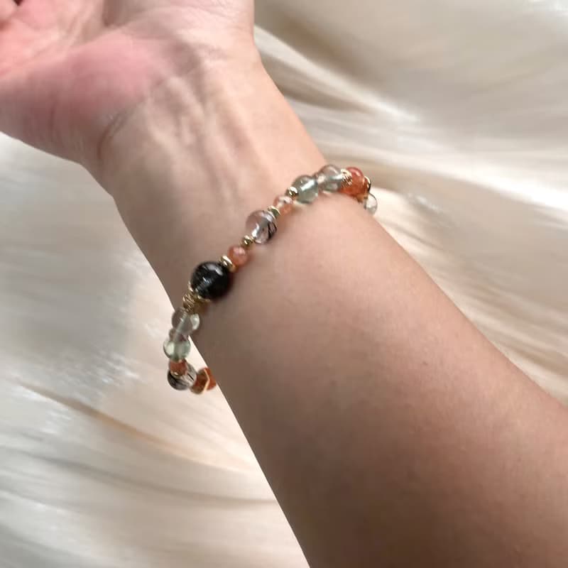 黑髮晶、螢石、金太陽/獅子座/星座水晶手鍊