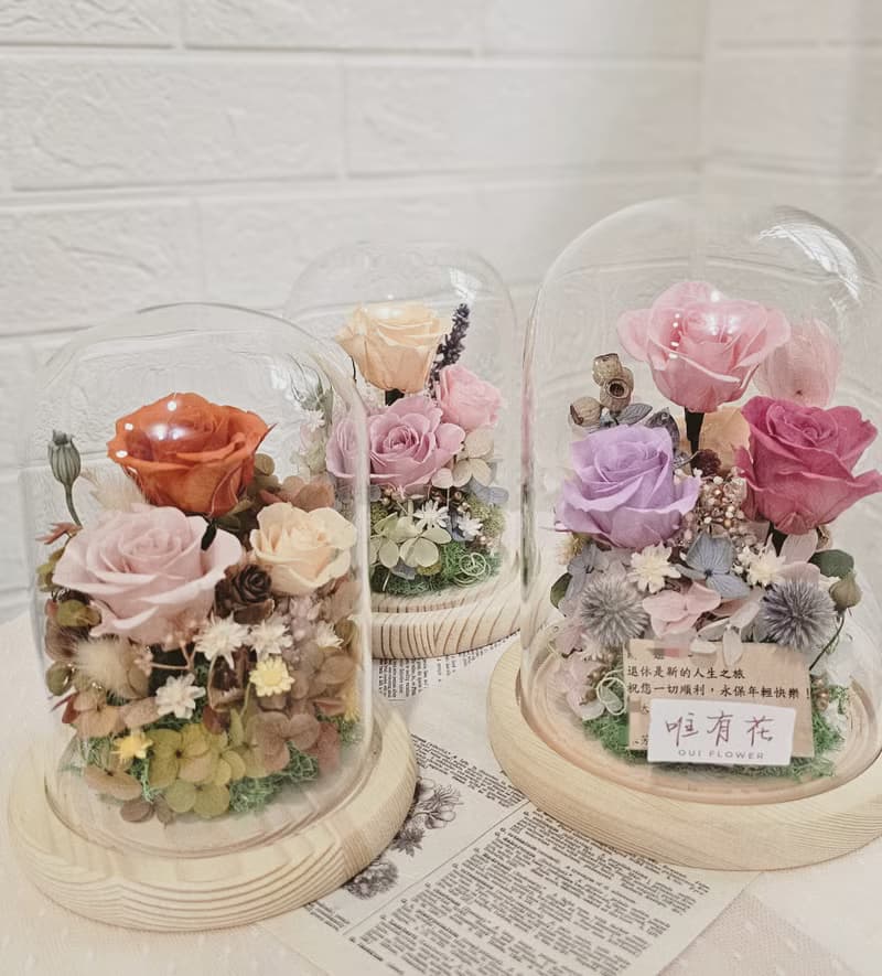 永生玻璃花盅 畢生花禮 生日花禮 謝師禮 情人節永生花 母親節