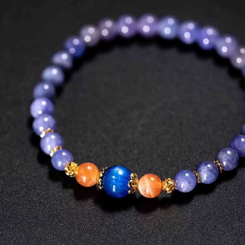 坦桑石太陽石14k鍍金手鍊 | 天然水晶手鍊禮物