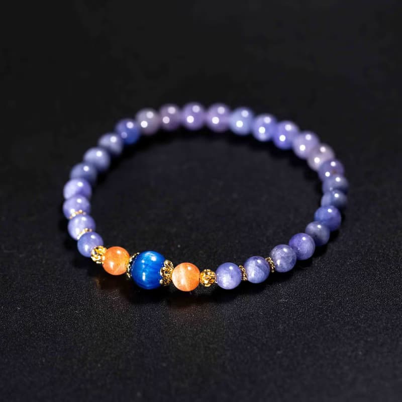 坦桑石太陽石14k鍍金手鍊 | 天然水晶手鍊禮物