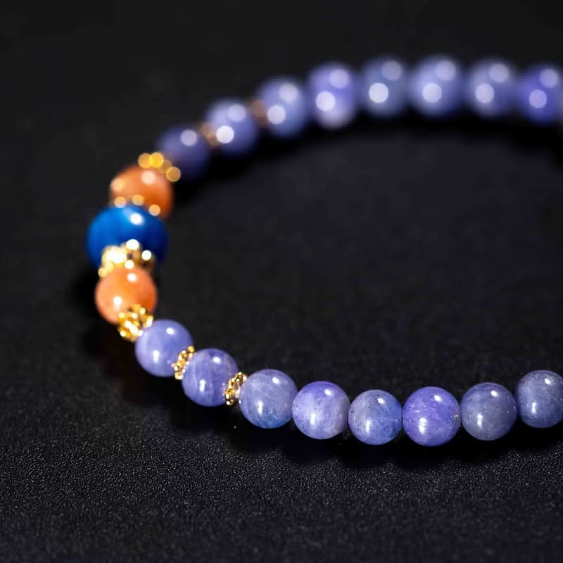 坦桑石太陽石14k鍍金手鍊 | 天然水晶手鍊禮物