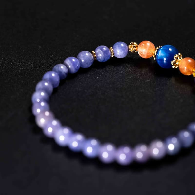 坦桑石太陽石14k鍍金手鍊 | 天然水晶手鍊禮物