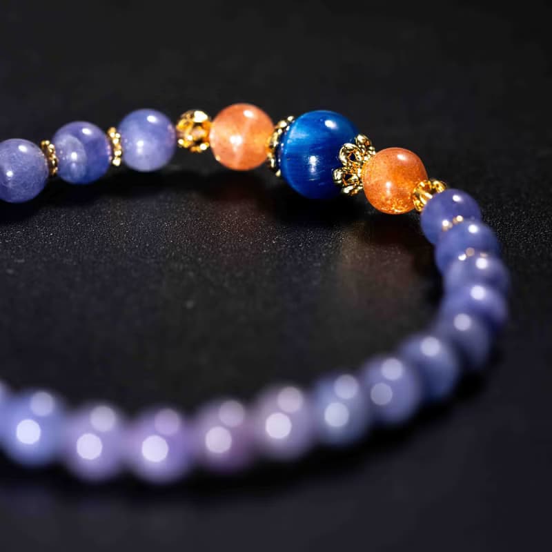 坦桑石太陽石14k鍍金手鍊 | 天然水晶手鍊禮物