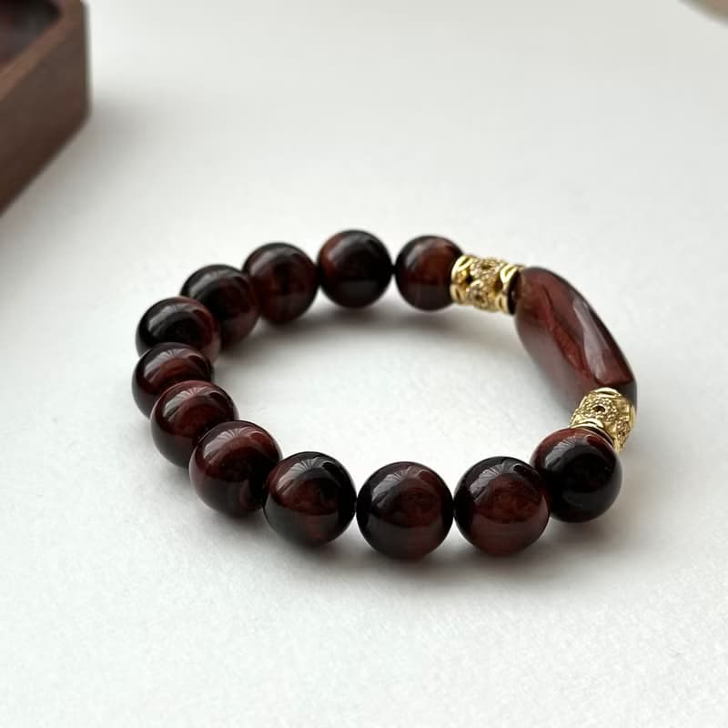 【雙子生辰石】紅虎眼18k空鍍金手鏈 熱情勇敢 克服膽怯 堅定