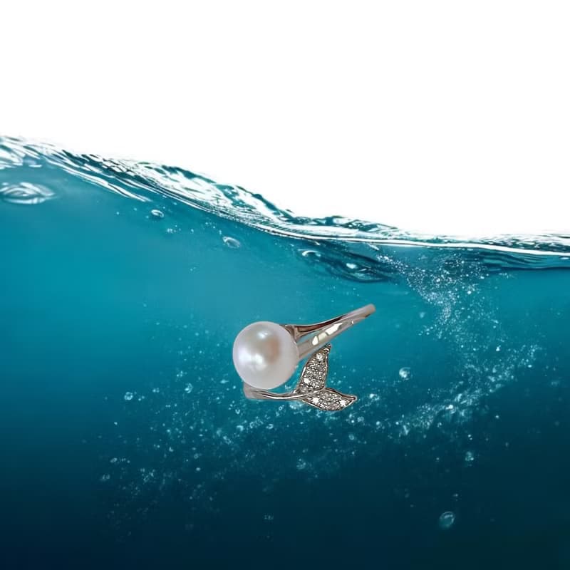 美人魚閃亮魚尾天然珍珠純銀開口戒指【畢業禮物】