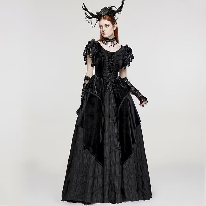 北歐女巫古典絲絨尖形禮服 / 連身裙 / 附蕾絲手套