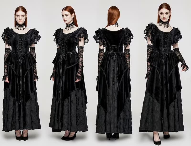 北歐女巫古典絲絨尖形禮服 / 連身裙 / 附蕾絲手套