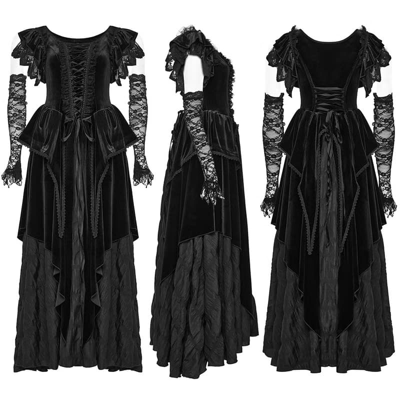 北歐女巫古典絲絨尖形禮服 / 連身裙 / 附蕾絲手套