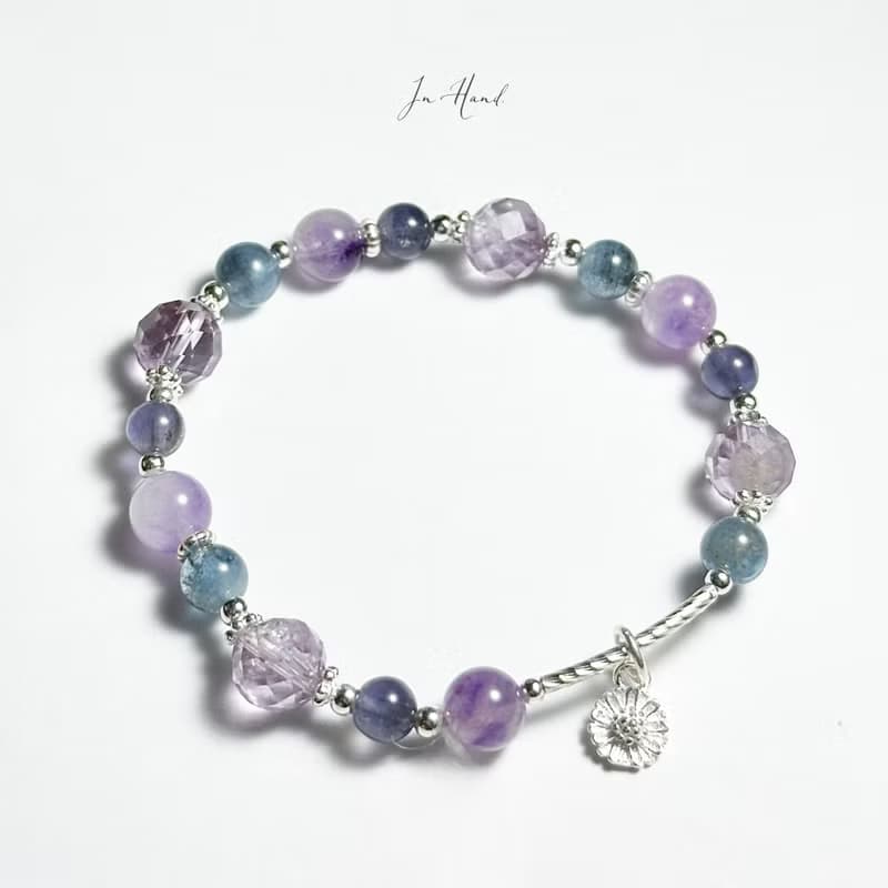 藍紫桔梗花色調-紫水晶.魔鬼海藍寶.菫青石-純銀設計手鍊