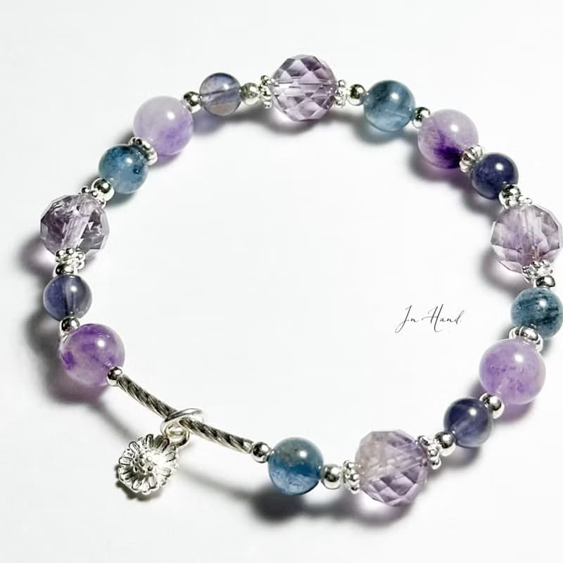 藍紫桔梗花色調-紫水晶.魔鬼海藍寶.菫青石-純銀設計手鍊