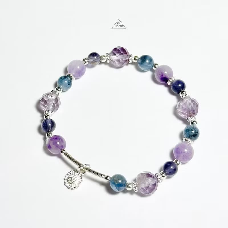 藍紫桔梗花色調-紫水晶.魔鬼海藍寶.菫青石-純銀設計手鍊
