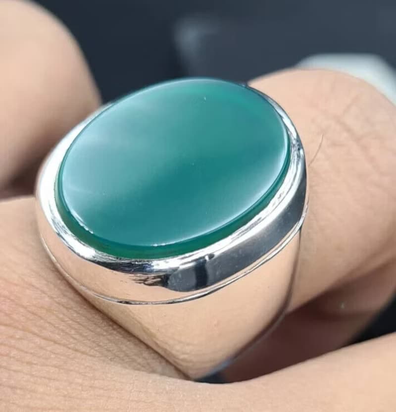 Unheated Green Yemeni aqeeq ring for men - Natural Yamani hakik rings Real agate