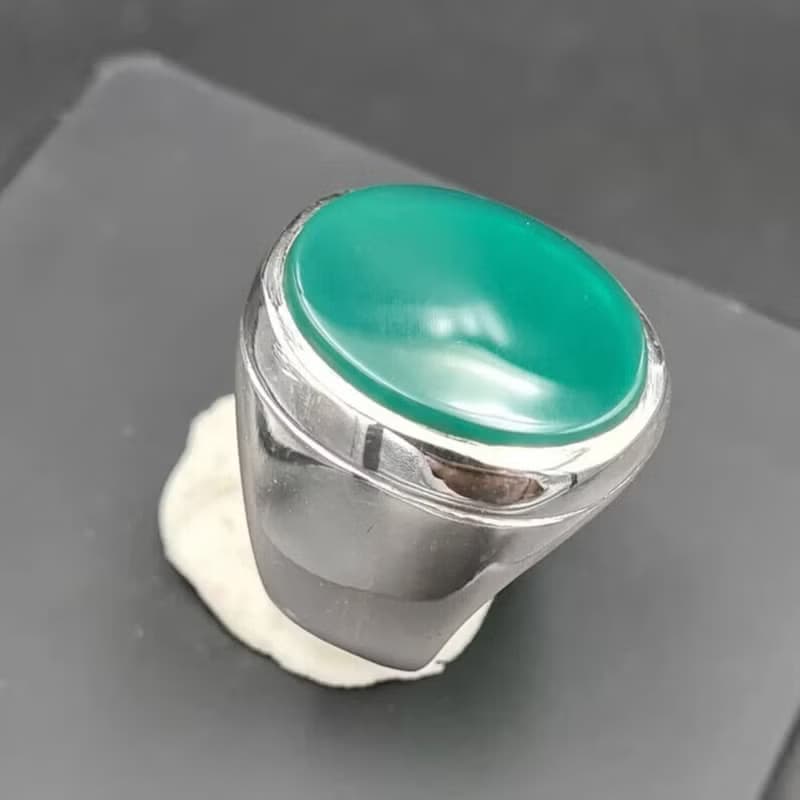 Unheated Green Yemeni aqeeq ring for men - Natural Yamani hakik rings Real agate