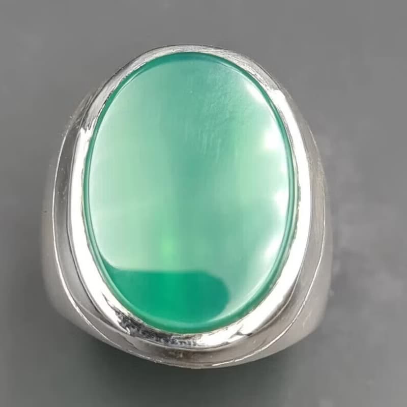 Unheated Green Yemeni aqeeq ring for men - Natural Yamani hakik rings Real agate