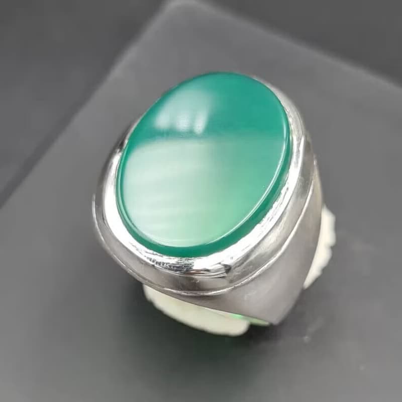 Unheated Green Yemeni aqeeq ring for men - Natural Yamani hakik rings Real agate