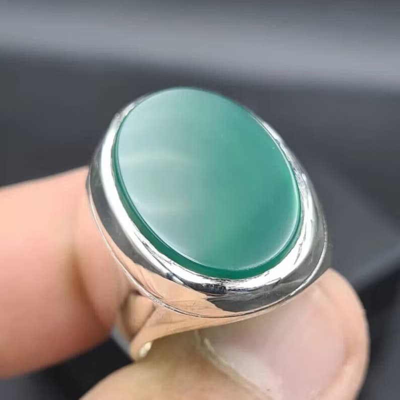 Unheated Green Yemeni aqeeq ring for men - Natural Yamani hakik rings Real agate