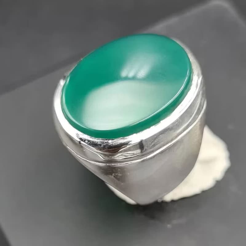 Unheated Green Yemeni aqeeq ring for men - Natural Yamani hakik rings Real agate