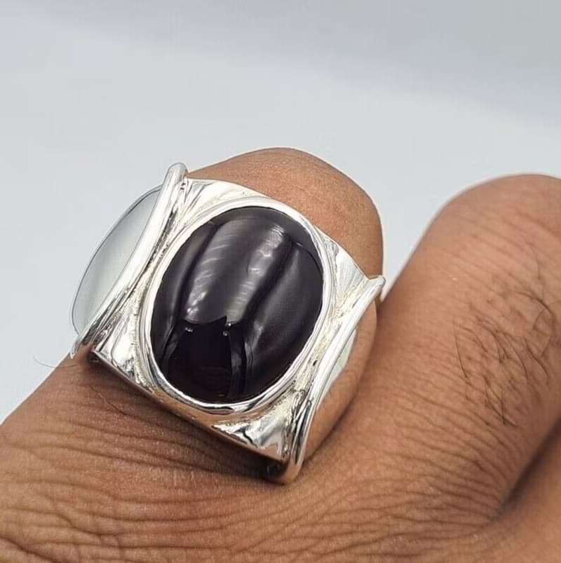 Unheated Green Yemeni aqeeq ring for men - Natural Yamani hakik rings Real agate