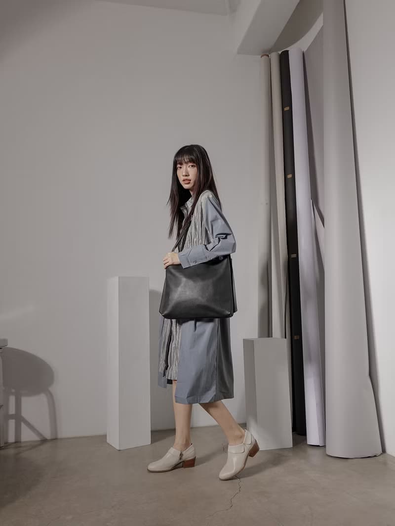 supportingrole 3層真皮中性簡約方形肩側背包 黑