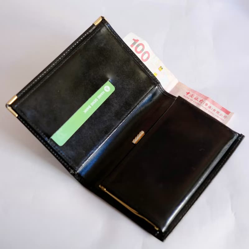 法國復古黑色真皮銀包