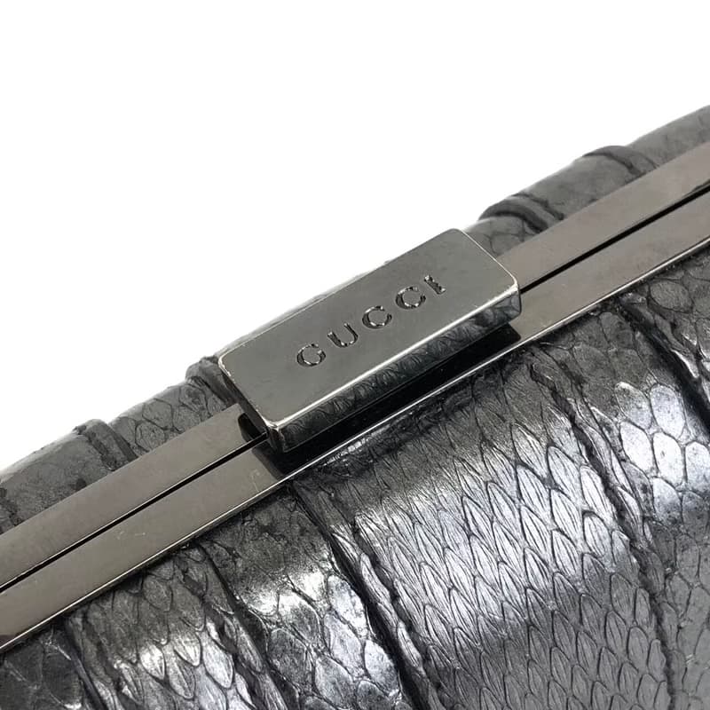 【 日本直送　名牌中古包 】GUCCI グッチ ハンドバッグ シルバー がま口 リザード型押し レザー ミニバッグ vintage ヴィンテージ  wh24bj