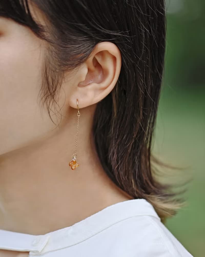Hario X イイダ傘店 手工玻璃耳環 - 小琥珀桂花 (HAII-KA-P-NF)